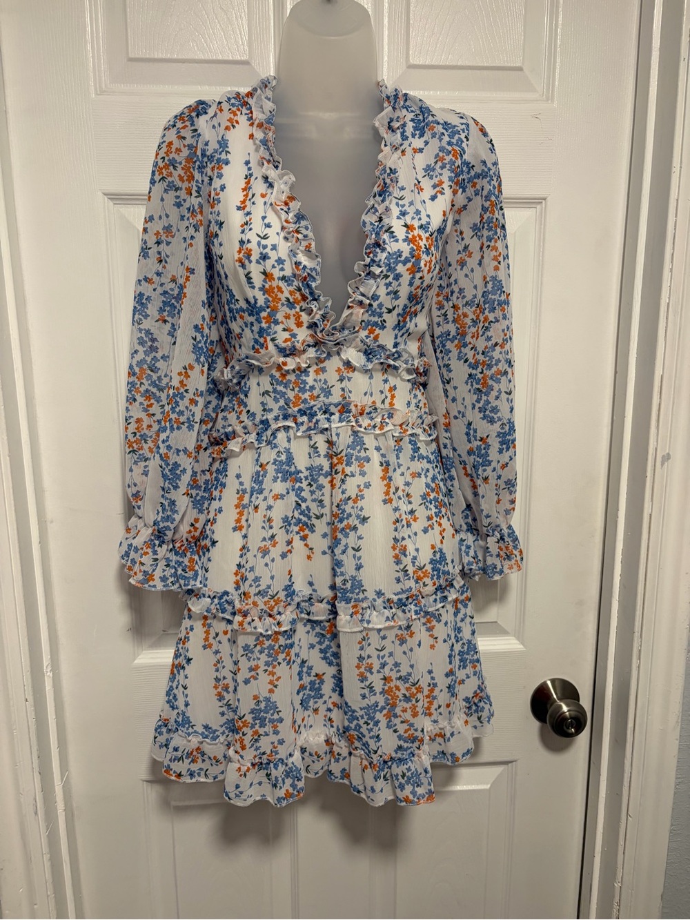Laney Cutout Back Ruffle Detail Floral Dress White